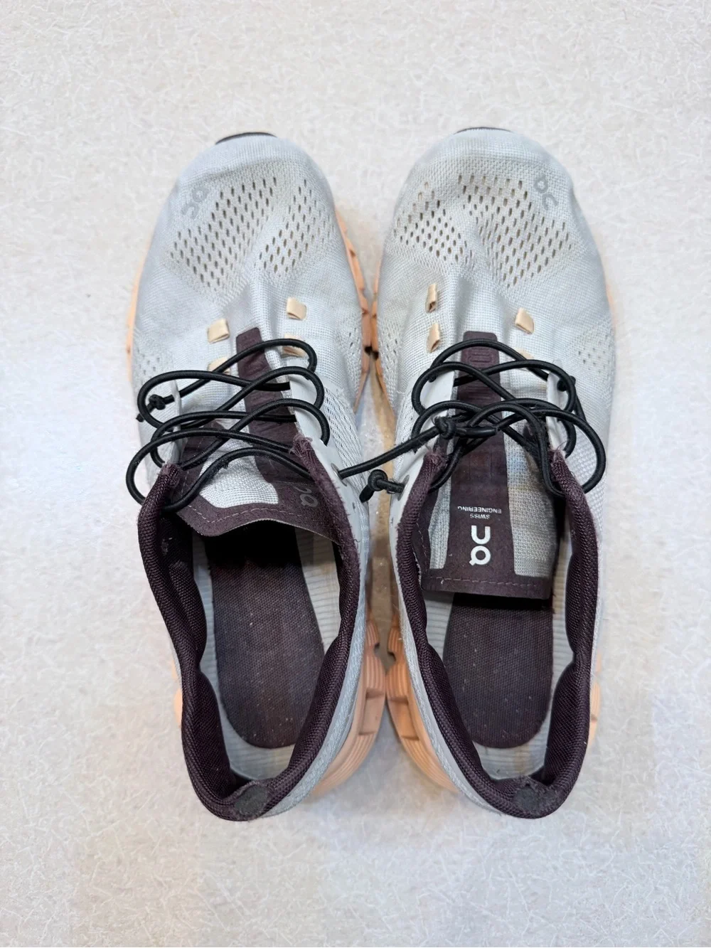 On Running Women’s Athletic Shoes in Light Gray, Peach and Black